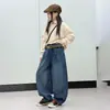 Estilo Novo Outono e Inverno Jeans para Meninas Médias e Grandes Roupas Infantis Crianças Meninas Jeans Banana Solto Plus Velvet Emagrecedor