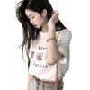 Nova Camiseta de Verão de Manga Curta para Mulheres, Solta Estilo Coreano Ins Versátil Estampa de Desenho Animado Top Interno de Meia Manga