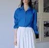 Camisa Clásica de Algodón Puro Suelta para Mujer "Día de Navegación" con Abertura Trasera y Bordado Bicolor de Jicouture Otoño