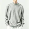 Camiseta de manga larga para hombre de algodón puro, peso pesado de 260 g, estilo americano, camiseta interior de cuello medio alto, corte holgado, cuello medio, top elegante para otoño