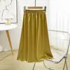 Sedosa e com Caimento~Saia Longa de Crepe Cetim com Elastano de Seda, Cintura Alta Emagrecedora Linha A Longa, Saia de Verão para Mulheres Baixas