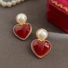 Brincos de amor estilo retrô francês de Hong Kong, brincos femininos elegantes e artísticos, todos combinados, brincos de pérolas de alta qualidade