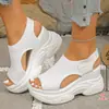 Sandalias Deportivas de Mujer de Verano de Punto de Estilo Nuevo, Peep-Toe, Plataforma Estilo Hada, Tacón Alto, Fly-Knit, Cuña, Suela Gruesa