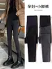 Pantalones de maternidad para exteriores, leggings para primavera y otoño, jeans engrosados con forro polar, ropa de maternidad de talla grande con soporte para el vientre para el embarazo de otoño