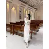 Vestido Longo de Verão Feminino com Bolinhas Estilo Francês, Manga Flare, Decote U, Toque de Luxo Leve e de Alta Qualidade, Vestido Evasê que Faz Parecer Mais Alta, Atacado Transfronteiriço
