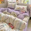 Fofo Estampa de Gatinho Desenho Animado Gaze Fofa de Alta Qualidade Lençol de Cama Capa de Edredom Lençol com Elástico Conjunto de Quatro Peças Conjunto de Três Peças
