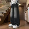 Calças jeans estilo americano para homens, nova coleção de outono, corte solto, perna reta, perna larga, calças casuais e versáteis, disponíveis em preto e azul