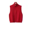 Suéter cárdigan de cuello alto con doble cremallera, chaleco de punto para mujer, chaleco corto sin mangas, top apilado, chaqueta