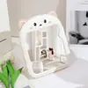 Espelho de Maquiagem Dobrável de Plástico Colorido com Orelhas de Urso e Gato, Espelho de Bancada Espessado, Espelho Prata Comercial com Armazenamento