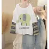 Top infantil de manga larga, estilo primavera/otoño, con un diseño estampado de moda con efecto de dos piezas falsas y estampado de elefante.