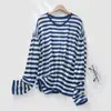 Blusa Suéter de Punto Fino de Manga Larga Tencel para Mujer Verano Nuevo Estilo Coreano Holgado Rayas Jersey Camisa Protectora Solar para Mujer