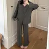 Pijama de Rayón para Mujer Primavera y Otoño Delgado Simple Cárdigan Manga Larga Pantalón Largo Conjunto Holgado para Estar en Casa y al Aire Libre
