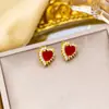 Moda Novedosa Tendencia Corazón Rojo Circonia Moda de Nicho Nuevo Diseño Pendientes Colgantes Anillo Set de Alta Gama
