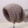 Gorro de Punto Nuevo Elegante Color Sólido Estilo Simple Resistente al Viento Grueso Cálido Cómodo Mezcla de Piel de Conejo Versátil Acogedor Slouchy