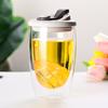 Copo de Vidro Borossilicato Alto em Formato de Ovo para Uso Doméstico, Copo Isolado de Vidro para Leite e Café com Tampa, Copo de Água de Vidro de Camada Dupla Atacado