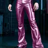 Nuevos pantalones de moda para hombre estilo europeo y americano, brillantes, de cuero sintético, cintura elástica, acampanados, para escenario y discoteca, corte ajustado, largos