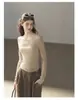 Camiseta de Encaje Hueco Ligeramente Transparente "Piel Brumosa" Deseo Puro para Mujer Aomalm, Manga Larga de Otoño Adelgazante 2628