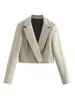 Jaqueta INS popular da marca Z, saia curta estilo europeu e americano do AliExpress, blazer curto feminino, blusa azul, blusa de damasco, algodão