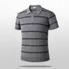 Polo Retro de Manga Corta a Rayas de Color Contrastante para Hombre, Tejido de Punto Texturizado con Pliegues, Polo Transpirable de Verano