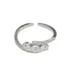 Anillo Abierto Geométrico de Circonita de Alta Gama, Moda Exquisita Versátil Estilo Coreano y Japonés, Anillo Único Súper Brillante para el Dedo Índice de Mujer