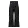 Jeans para hombre con remache turquesa, oreja roja, ribete rojo, corte holgado, estilo callejero vintage, pantalones de pierna recta de mezclilla cruda