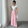 Calça Casual Versátil de Design Levemente Luxuoso para Emagrecer, Perna Reta Solta, Calça de Perna Larga Fluida Rosa Suave para Figuras Baixas
