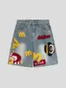 Pantalones Cortos de Mezclilla Bordados Divertidos Estilo Retro Americano Unisex Verano Tendencia Marca Mcdonald's Dibujos Animados Pantalones de Cinco Puntos Moda