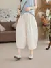 Pantalones Cortos Casuales Holgados de Algodón Estilo Perezoso con Cintura Elástica, Pantalones Harem Delgados y Amigables con la Piel, Pantalones Casuales