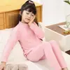 Ropa interior térmica de lana para niños, Tops y pantalones térmicos de seda para niños, Pijamas de cuello redondo para niños, Camisetas de capa base de algodón para niñas