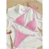 Nuevo Atractivo Traje de Baño para Mujer Sensual de Tres Piezas Bikini de Color Sólido Ajustado con Cordones Playa Fuente Termal Traje de Baño Transfronterizo