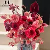 Orquídea Mariposa Artificial Arte Floral Boda Flores Falsas Arreglo de Boda Ramo Decoración Cubo de Bendición de Año Nuevo Rojo Decoración de Inserto