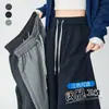 Calça feminina de cashmere de perna larga com corte curvo, nova coleção outono/inverno 2026, forrada com fleece e espessada, estilo solto e relaxado, com caimento fluido, calça de moletom casual