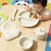 Juego de Vajilla para Bebé de Silicona de Grado Alimenticio de Seis Piezas, Plato Dividido con Ventosa, Babero, Tazón Anticaídas para Alimentación Infantil, Tenedor y Cuchara