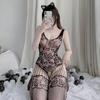 Lencería sexy transfronteriza sin mangas jacquard calado tirantes borla rombo malla pura tentación mono