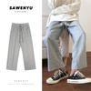 Pantalones casuales negros de moda de primavera para hombre, estilo Hong Kong, holgados, rectos, de pierna ancha, deportivos, para estudiantes.