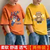 Camiseta de algodão puro de manga curta para meninos, novo estilo de verão, camiseta infantil respirável de corte solto, top de manga meia-manga com estampa de desenho animado para crianças mais velhas