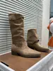 Botas vaqueras plegables de dos vías color melanoid para mujer 2026 Otoño Nuevo Tacón grueso mate Botas altas Botas apiladas retro para mujer