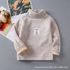 Camiseta interior para niños 2025 de cuello alto medio con forro polar a rayas de manga larga, top cálido para niños y niñas, ropa infantil de estilo coreano para otoño e invierno