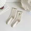 Calcetines Lindos con Borde de Encaje para Primavera y Verano, de Media Pantorrilla con Dibujos Animados y Moño, Calcetines Holgados Simples y Versátiles para Estudiantes