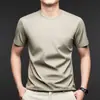 Camiseta de Seda para Hombre, Nuevo Estilo de Verano, Cuello Redondo, Sin Costuras, Antiplanchado, Manga Corta, Color Sólido, Casual, Camiseta Delgada para Hombre