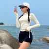 Traje de baño dividido adelgazante de color en contraste en blanco y negro para mujer, deportivo con cordón y cremallera, para buceo, surf, conservador, de manga larga.