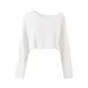 Camiseta blanca de moda para mujer, manga larga, hombros descubiertos, nueva colección otoño temprano 2026, top corto adelgazante, estilo coreano