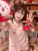 Conjunto de Pijama Estilo Princesa Rosa Japonês para Mulheres, Verão Manga Curta Top e Shorts, Gola Boneca, Delicado, Pode Ser Usado Fora, Roupa de Casa