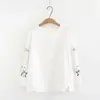 Camiseta Básica Bordada de Manga Larga 100% Algodón Talla Grande Estilo Nuevo Primavera y Otoño 2026 Camiseta Blanca Retro para Mujer Ropa de Madre