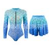 Traje de Banho Russo com Proteção Solar, Manga Longa, Peça Única, Zíper até o Pescoço, Biquíni Escama de Peixe