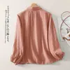 Foto Real de Camisa de Gasa de Algodón de Doble Capa, Holgada, Rejuvenecedora, de Manga Larga para Mujer, Nueva Moda Elegante de Principios de Otoño 2025