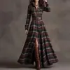 Vestido Longo Elegante Retrô Xadrez de Manga Longa com Fenda Slim Fit Novo Estilo Europeu e Americano Transfronteiriço Outono 2026 Feminino