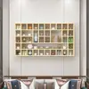 Estante de exhibición de pared para juegos de té y hojas de té, hecho de madera maciza, con compartimentos para colgar tazas y teteras