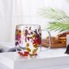 Taza de vidrio creativa de doble capa con flores reales universales transfronteriza, con arena movediza, con asa, antiquemaduras y aislamiento térmico, taza de café