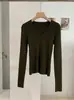 Top de punto KEKEZOON de corte ajustado con cuello en V, capa base versátil de color liso para otoño, elegante camisa de manga larga 9152